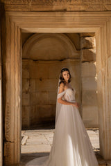 Sophronia Düşük Kollu Drapeli Helen Gelinlik