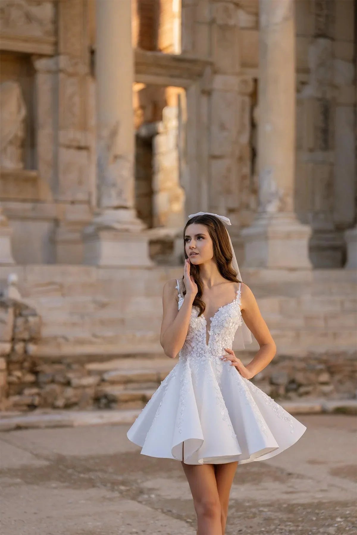 Vespasian V Yaka Kloş Mini After Party Elbisesi - Mediha Cambaz Bridal