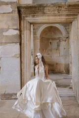 Hanne İpek Saten Drapeli Helen Gelinlik