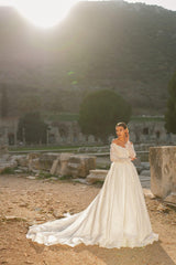 Ragetti 2 Fransız Dantelli Havuz Yaka A Kesim Gelinlik