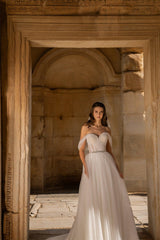 Sophronia Düşük Kollu Drapeli Helen Gelinlik