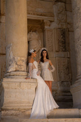 Julius Taşlı Uzun Kollu Kasnak İşi Straplez Balık Gelinlik