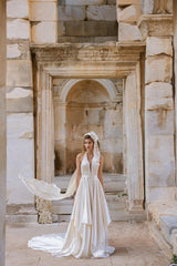 Hanne İpek Saten Drapeli Helen Gelinlik