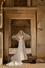 Sophronia Düşük Kollu Drapeli Helen Gelinlik