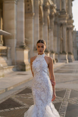 Le Flâneur Halter Yaka Fırfırlı Sırt Dekolteli Balık Gelinlik