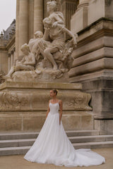 Novella Tül Drapeli İncili Askılı A Kesim Gelinlik