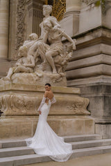 Chic De La Rue Kalp Yaka Fransız Dantelli Balık Gelinlik