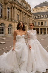 Degas Straplez Drapeli A Kesim Uçuş Uçuş Gelinlik