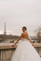 La Nuit Balance Straplez Drapeli Organze Prenses Gelinlik