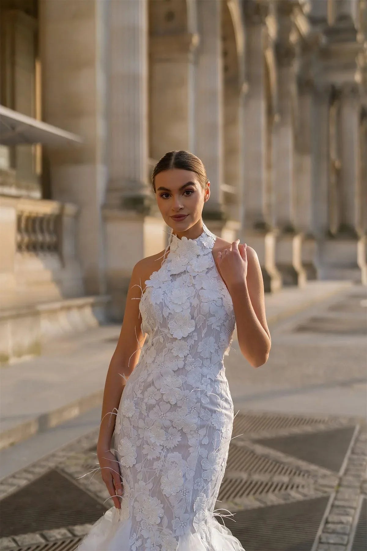 Le Flâneur Halter Yaka Fırfırlı Sırt Dekolteli Balık Gelinlik - Mediha Cambaz Bridal