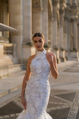 Le Flâneur Halter Yaka Fırfırlı Sırt Dekolteli Balık Gelinlik