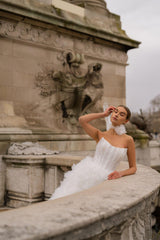 La Nuit Balance Straplez Drapeli Organze Prenses Gelinlik