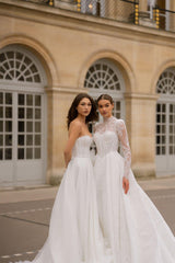 Degas Straplez Drapeli A Kesim Uçuş Uçuş Gelinlik