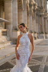 Le Flâneur Halter Yaka Fırfırlı Sırt Dekolteli Balık Gelinlik