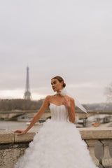 La Nuit Balance Straplez Drapeli Organze Prenses Gelinlik