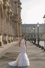 Le Flâneur Halter Yaka Fırfırlı Sırt Dekolteli Balık Gelinlik