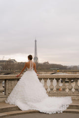 La Nuit Balance Straplez Drapeli Organze Prenses Gelinlik