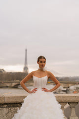 La Nuit Balance Straplez Drapeli Organze Prenses Gelinlik