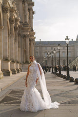 Le Flâneur Halter Yaka Fırfırlı Sırt Dekolteli Balık Gelinlik