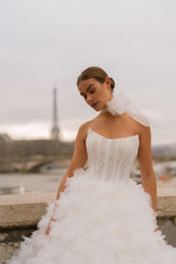 La Nuit Balance Straplez Drapeli Organze Prenses Gelinlik