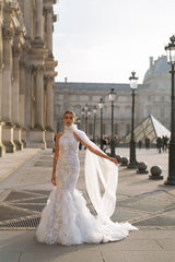 Le Flâneur Halter Yaka Fırfırlı Sırt Dekolteli Balık Gelinlik