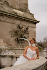 La Nuit Balance Straplez Drapeli Organze Prenses Gelinlik