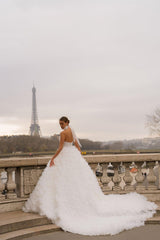 La Nuit Balance Straplez Drapeli Organze Prenses Gelinlik