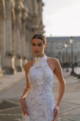 Le Flâneur Halter Yaka Fırfırlı Sırt Dekolteli Balık Gelinlik