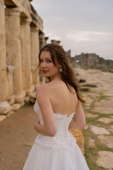 Livia Fransız Dantelli Straplez A Kesim Gelinlik