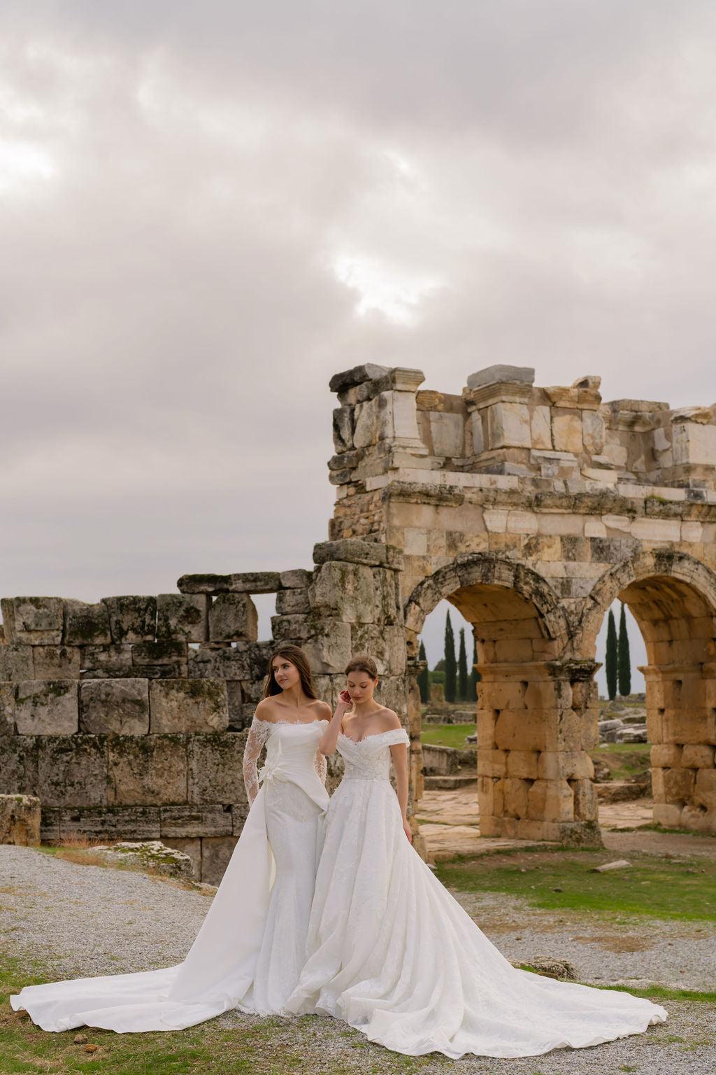 Nerva Uzun Kollu Fransız Dantelli Balık Gelinlik - Mediha Cambaz Bridal