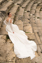 Calpurnia Kare Yaka Fransız Dantelli A Kesim Gelinlik