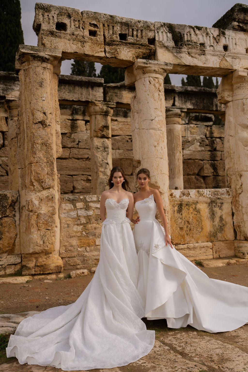 Cleopatra Asimetrik Yaka Entegre Etekli Balık Gelinlik - Mediha Cambaz Bridal