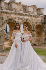 Nerva Uzun Kollu Fransız Dantelli Balık Gelinlik