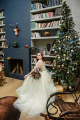 Ada Işıltılı Kısa Kol V Yaka A Kesim Gelinlik - Mediha Cambaz Bridal