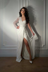 Adora Şifon Tek Kol Düz Kesim Gelinlik - Mediha Cambaz Bridal