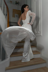 Adora Şifon Tek Kol Düz Kesim Gelinlik - Mediha Cambaz Bridal