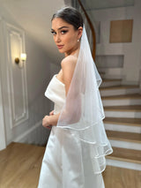 Alberta Kırık Beyaz Kenar Ucu Biyeli Kısa İpek Tül Duvak - Mediha Cambaz Bridal