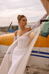 Albus Fransız Dantelli Straplez Balık Gelinlik - Mediha Cambaz Bridal