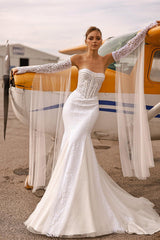 Albus Fransız Dantelli Straplez Balık Gelinlik - Mediha Cambaz Bridal