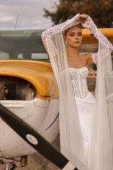 Albus Fransız Dantelli Straplez Balık Gelinlik - Mediha Cambaz Bridal