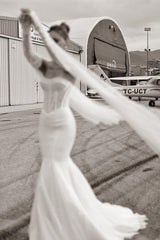 Albus Fransız Dantelli Straplez Balık Gelinlik - Mediha Cambaz Bridal