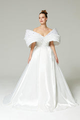 Alena Taşlı Düşük Kol Detaylı Prenses Gelinlik - Mediha Cambaz Bridal