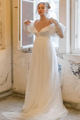 Alice Şifon Balon Kollu Dantel Detaylı Gelinlik - Mediha Cambaz Bridal