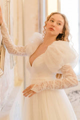 Alice Şifon Balon Kollu Dantel Detaylı Gelinlik - Mediha Cambaz Bridal