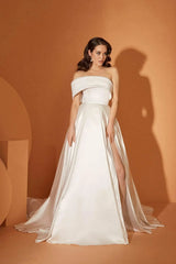 Alicia Drapeli Yırtmaçlı Sade A Kesim Gelinlik - Mediha Cambaz Bridal