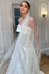 Alisha Kadife Dokulu Puantiyeli Uzun Tül Duvak - Mediha Cambaz Bridal