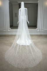 Alisha Kadife Dokulu Puantiyeli Uzun Tül Duvak - Mediha Cambaz Bridal