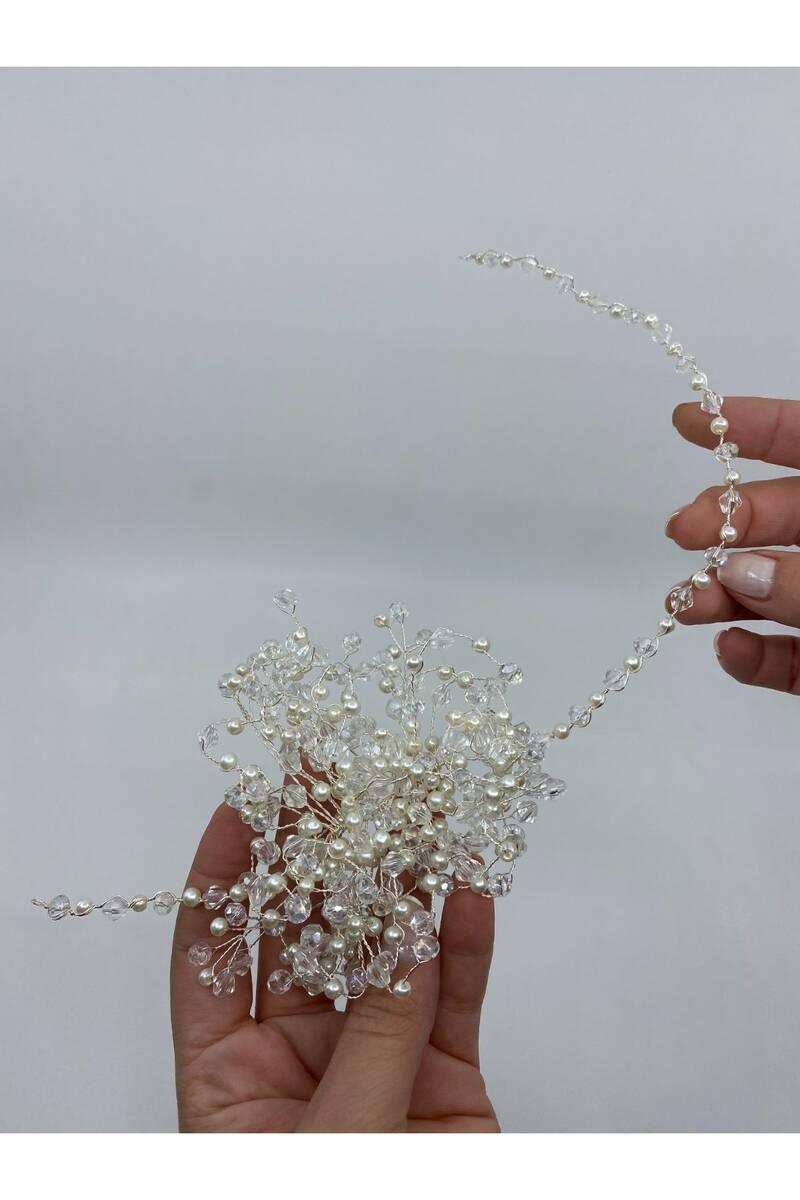ALISHA Tek Sıra İncili Kristalli Saç Aksesuarı - Mediha Cambaz Bridal