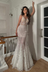 Aliza V Yaka Dekolteli Dantel Balık Gelinlik - Mediha Cambaz Bridal