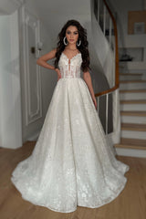 Alvina Simli V Yaka Askılı A Kesim Gelinlik - Mediha Cambaz Bridal